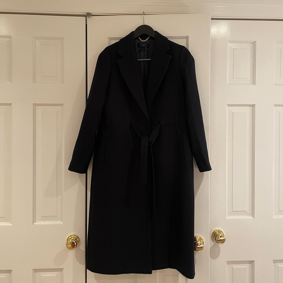 J Crew Women's Tie Waist Topcoat in Double
Serge Wool Black - Picture 2 of 11